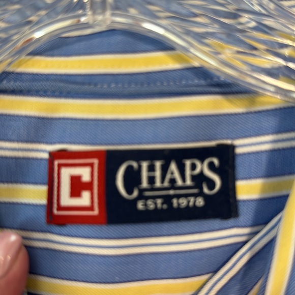 Men’s L/S Ċhaps Button down in XXL Tall. Blue/yellow stripe. Front pocket. - Picture 6 of 8